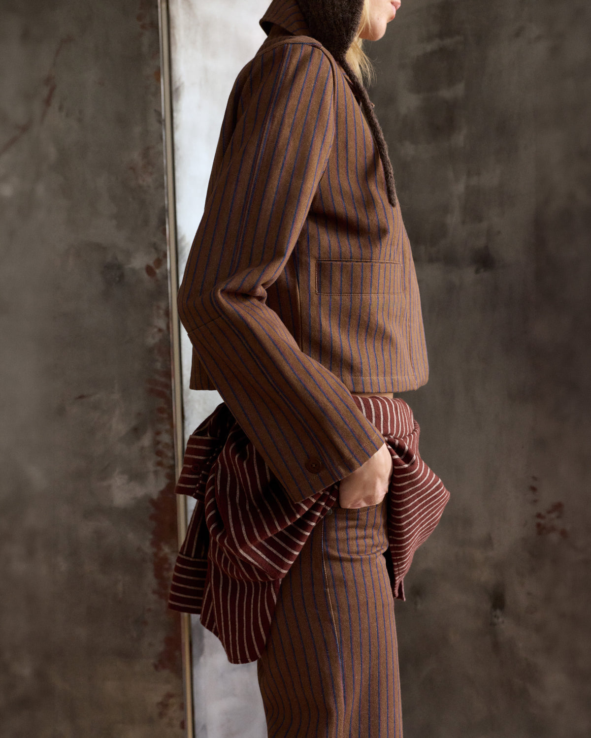 Chaqueta rayas tinte natural marrón Astrid