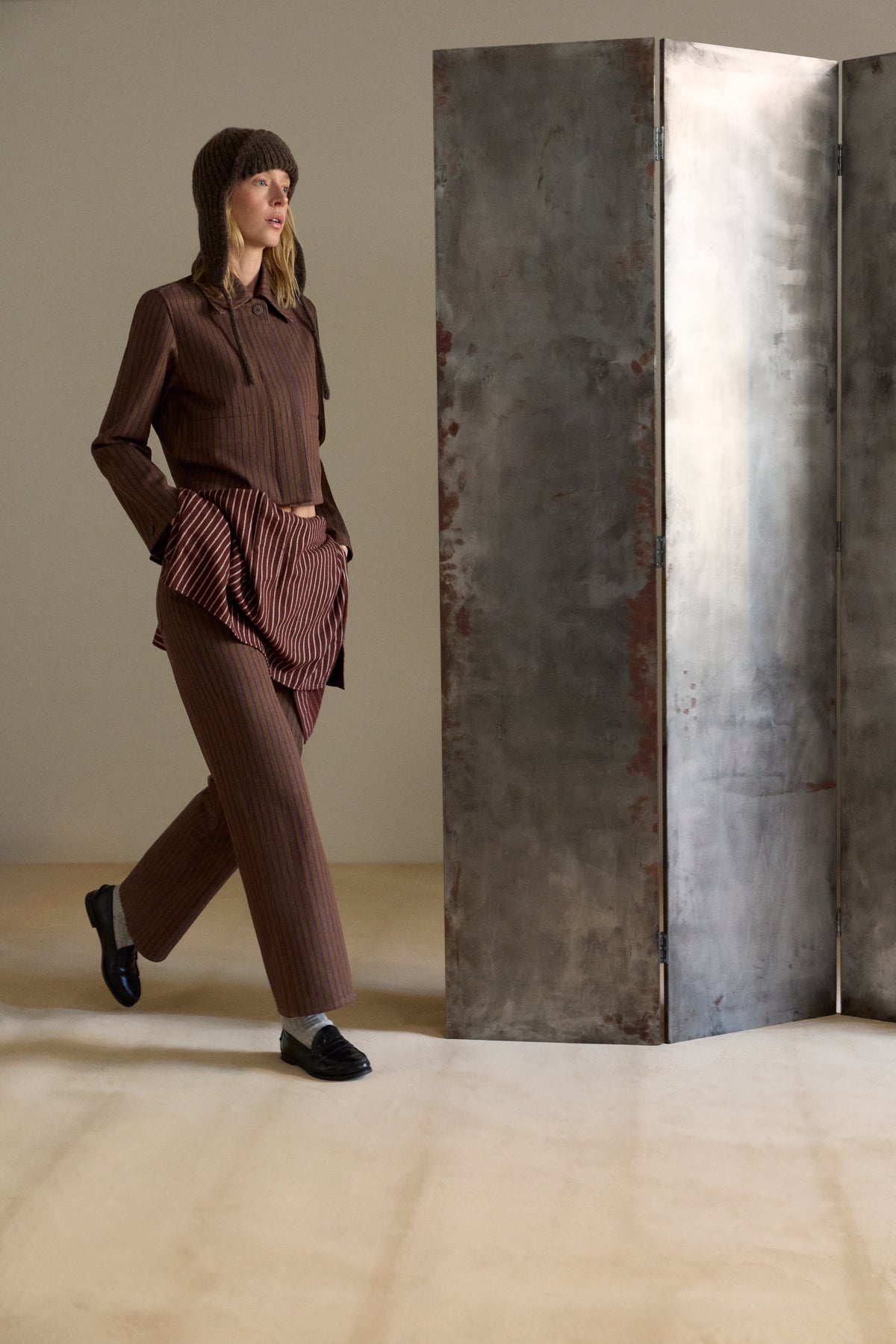 Chaqueta rayas tinte natural marrón Astrid