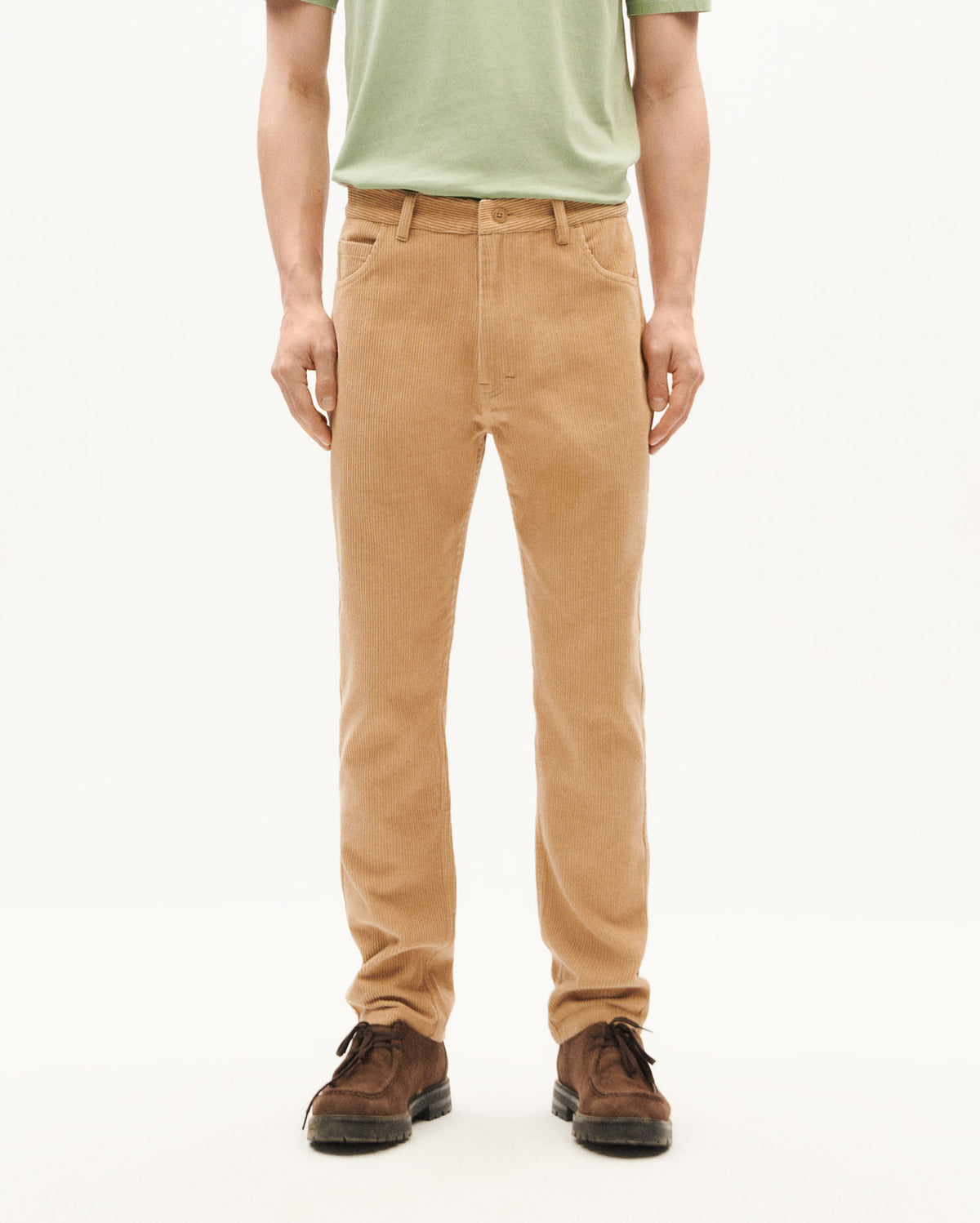 Pantalón beige pana 5 pockets sostenible-1