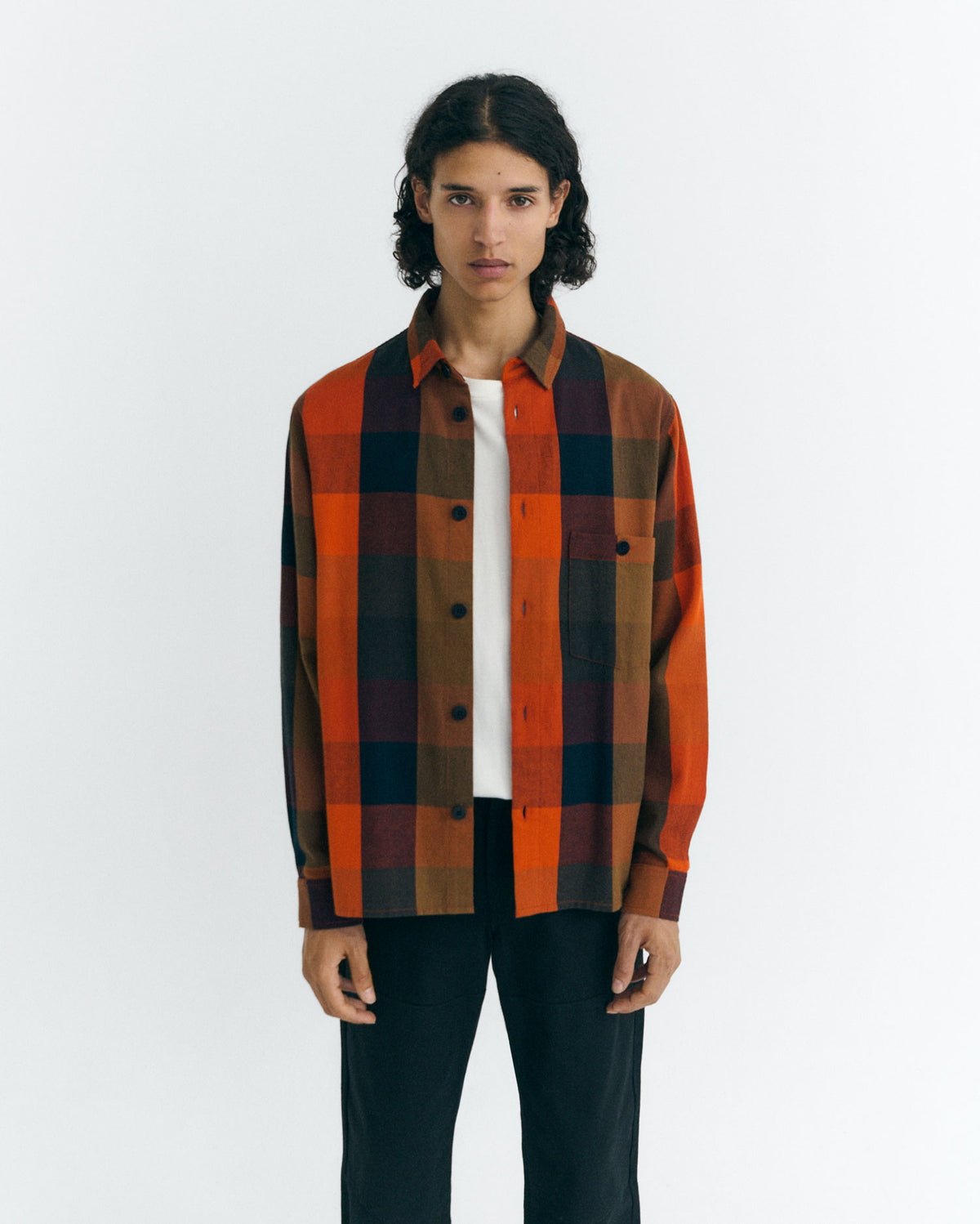 Camisa naranja cuadros Theo sostenible - 1