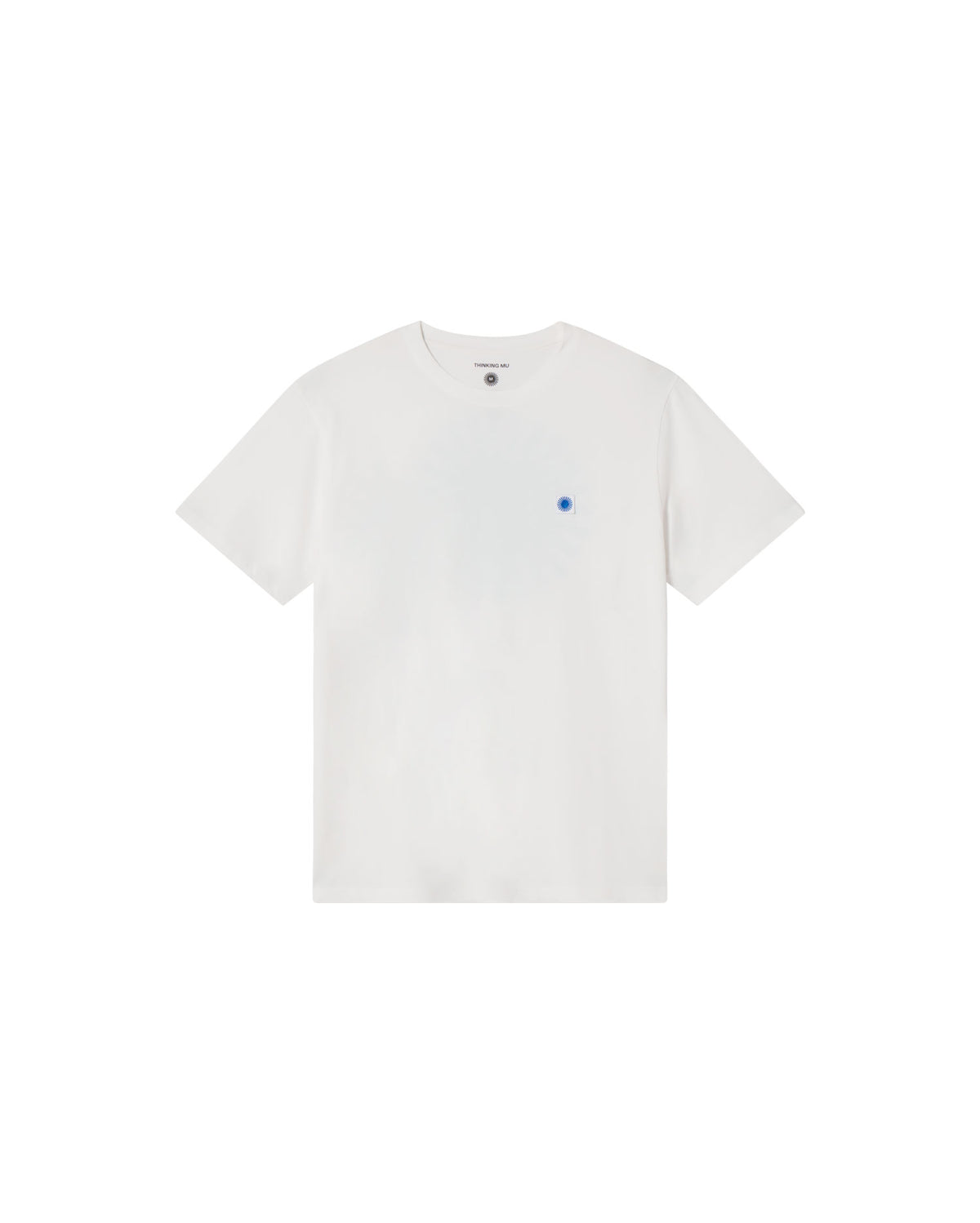 Camiseta blanca sol espalda azul sostenible - silueta 1