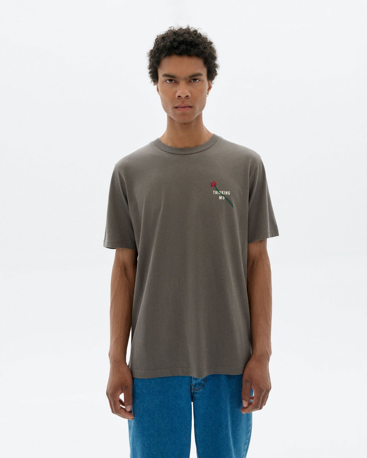 Camiseta gris bordada flower TM Zach sostenible - 1