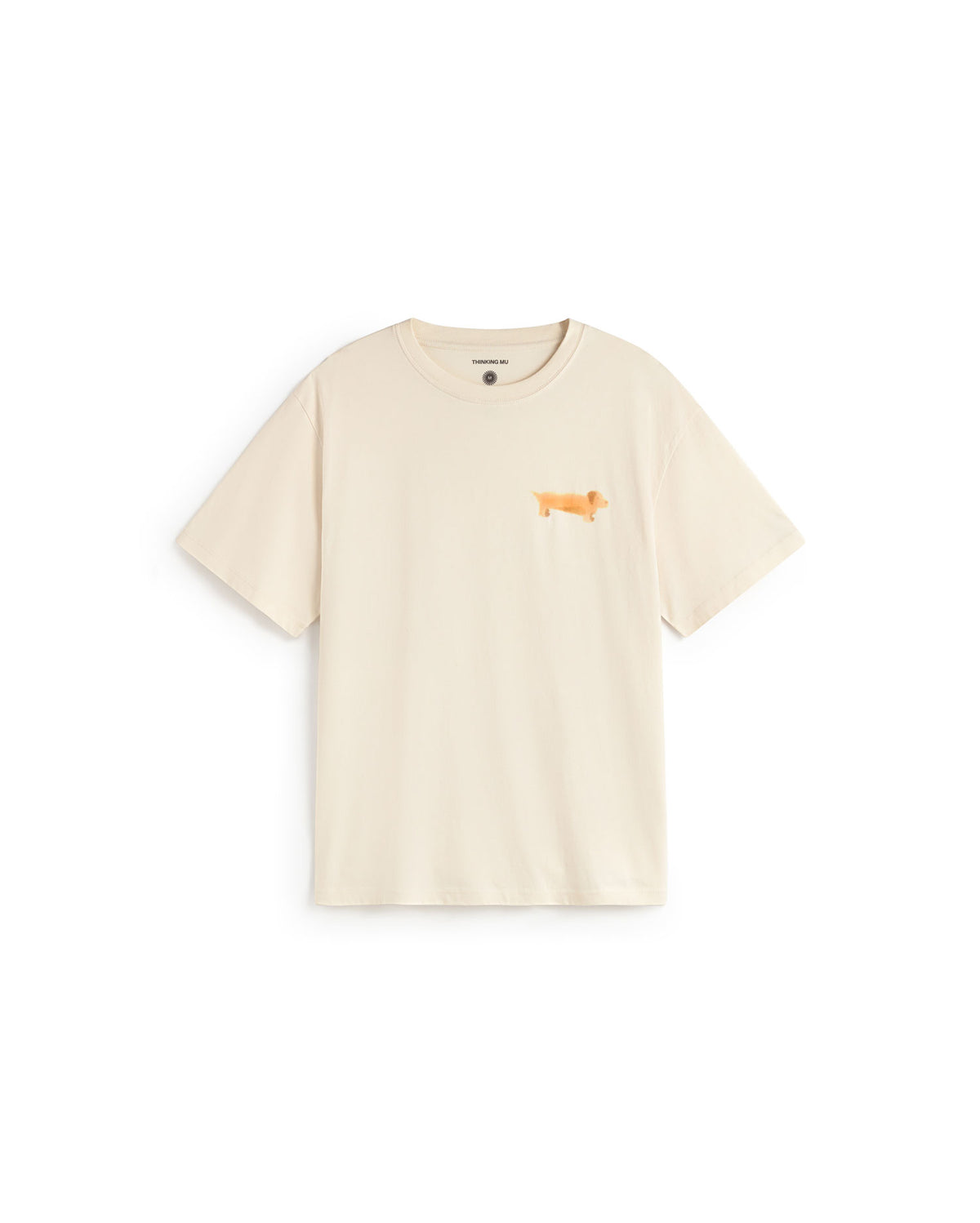 Camiseta blanca perro salchicha espalda Aaron sostenible silueta - 1
