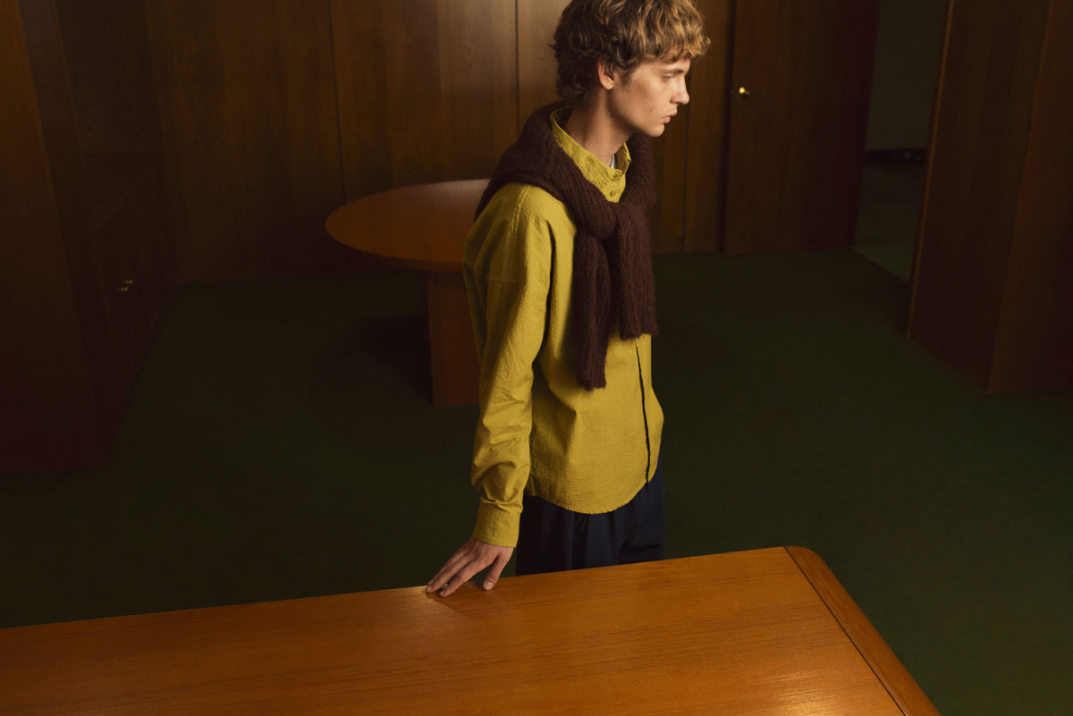 Camisa oversize seersucker verde Haru