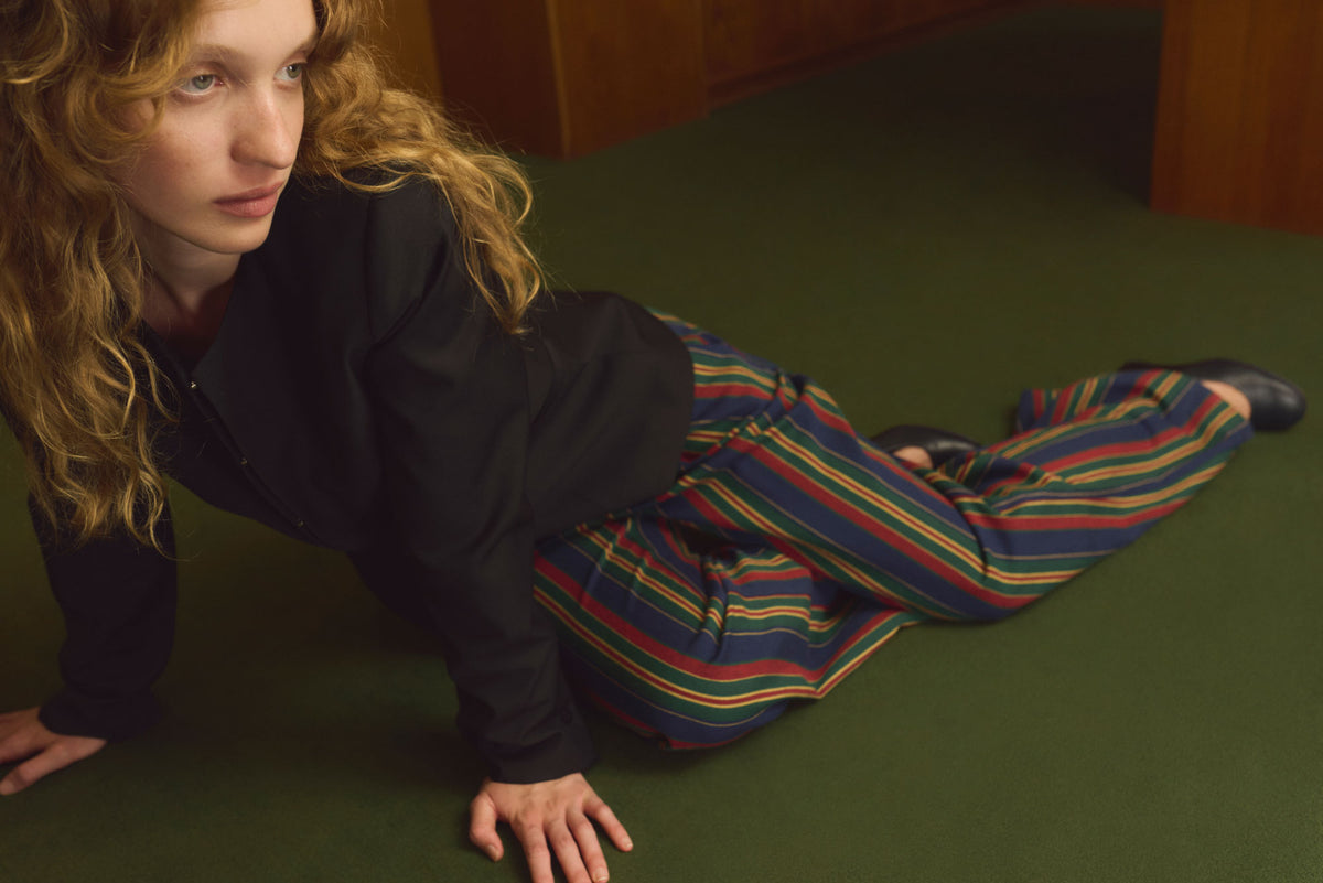 Pantalon Patricia large à taille basse rayé