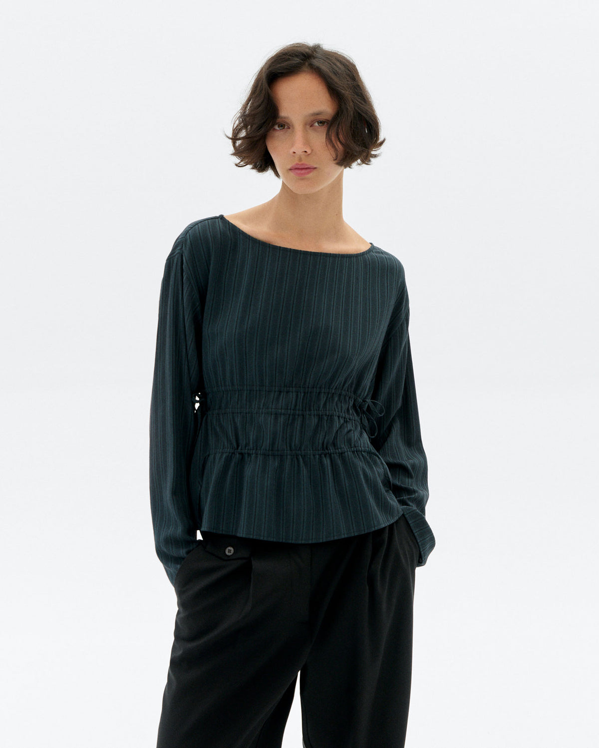 Blusa fruncidos rayas Ecovero Devin sostenible - 1