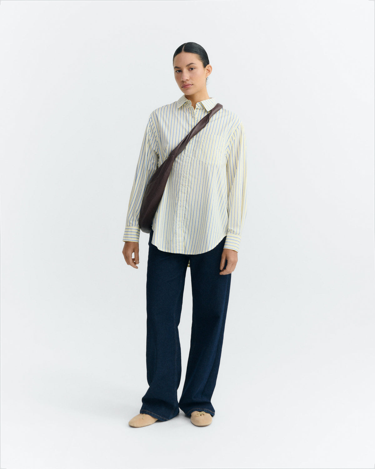 Camisa oversize rayas amarillas y azul Odelia sostenible - 1