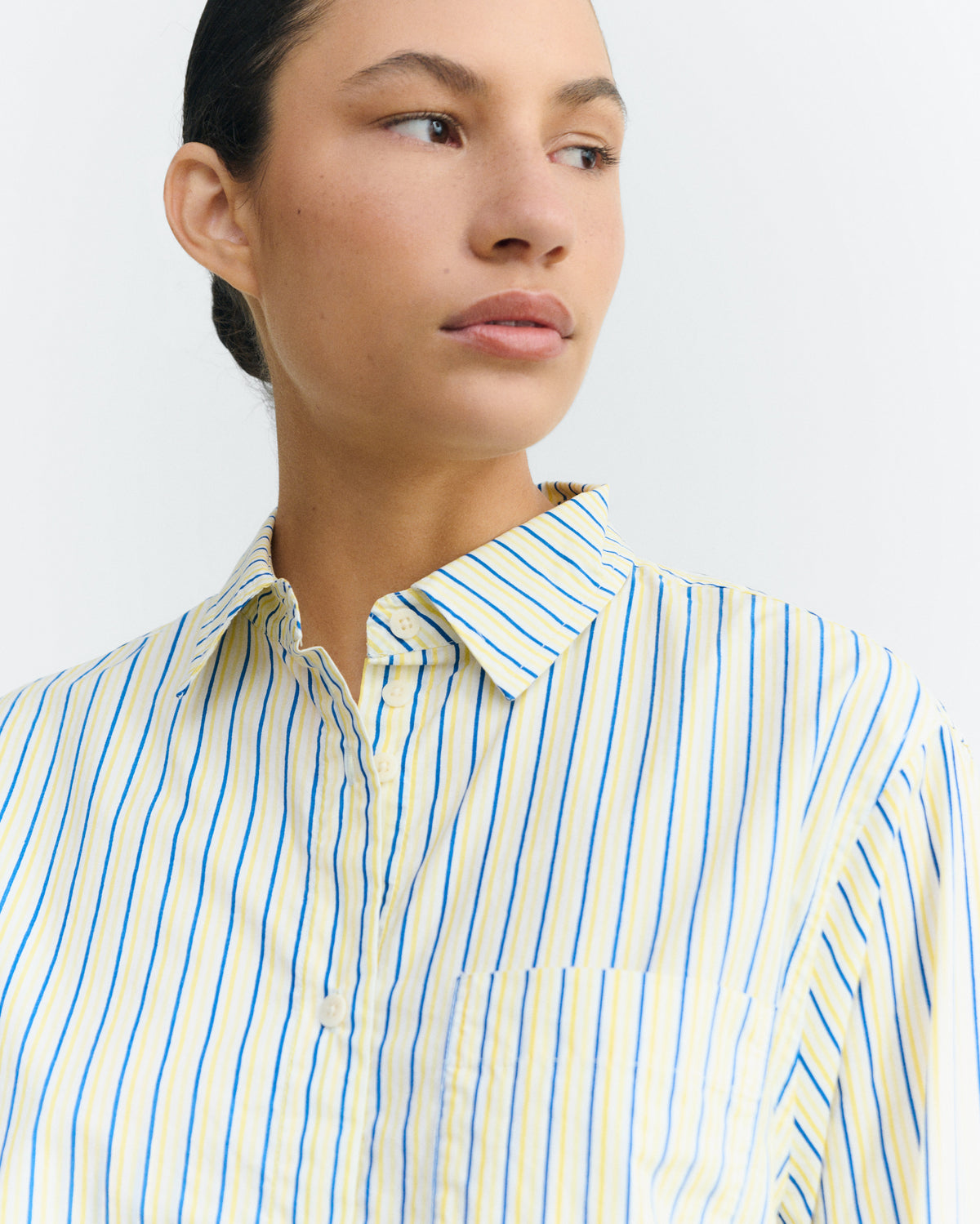 Camisa oversize rayas amarillas y azul Odelia sostenible - 4