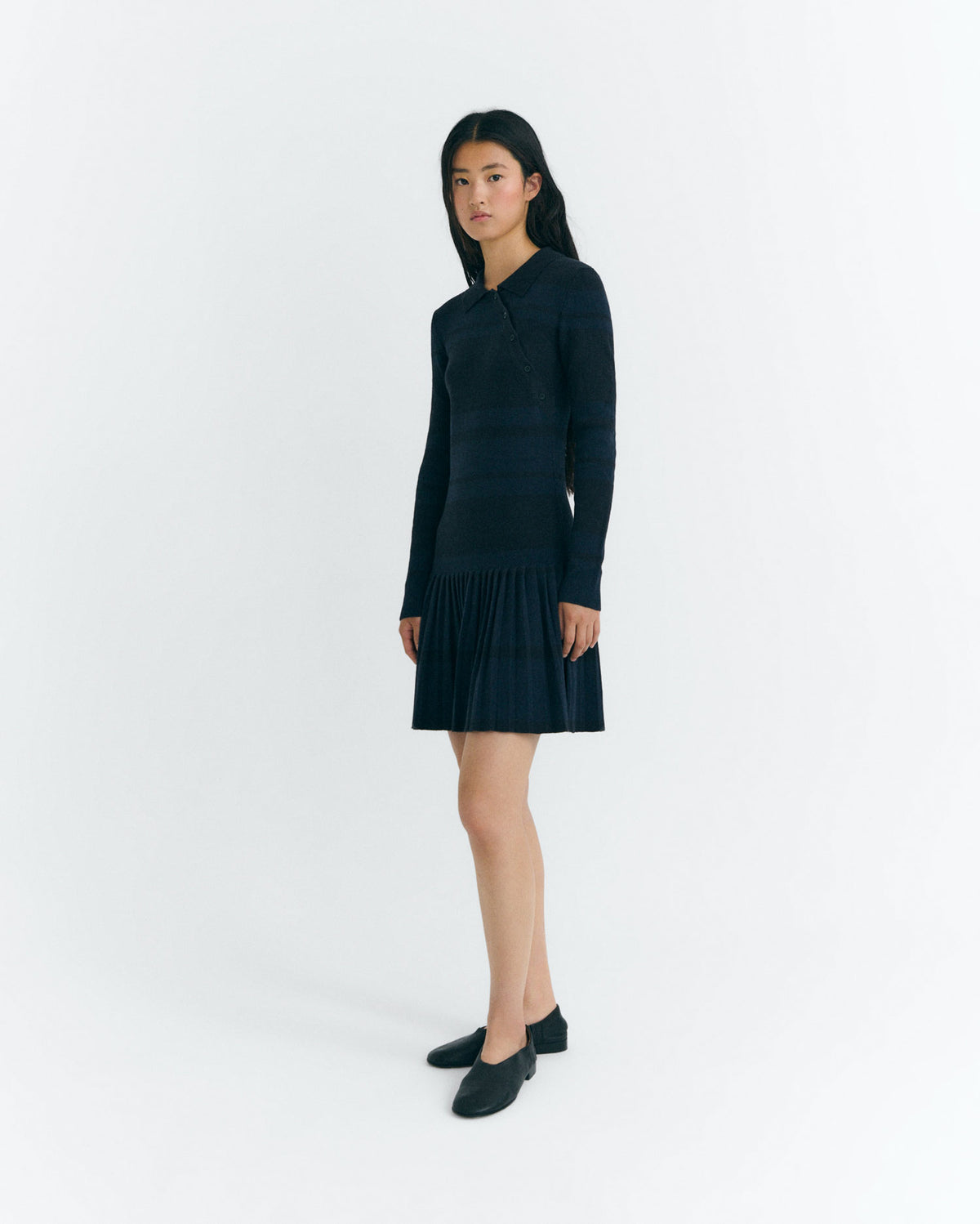 Vestido corto merino rayas navy Tashi sostenible - 1