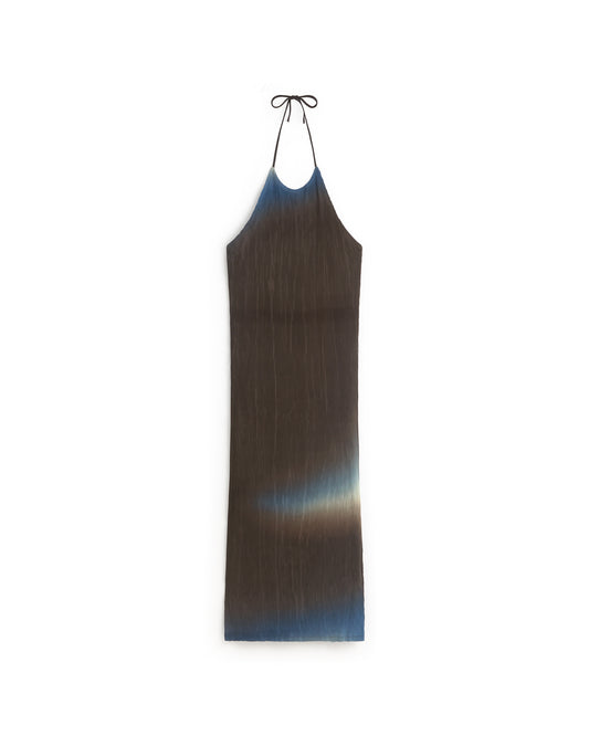 Vestido midi plisado marrón glass Miriam sostenible silueta - 1