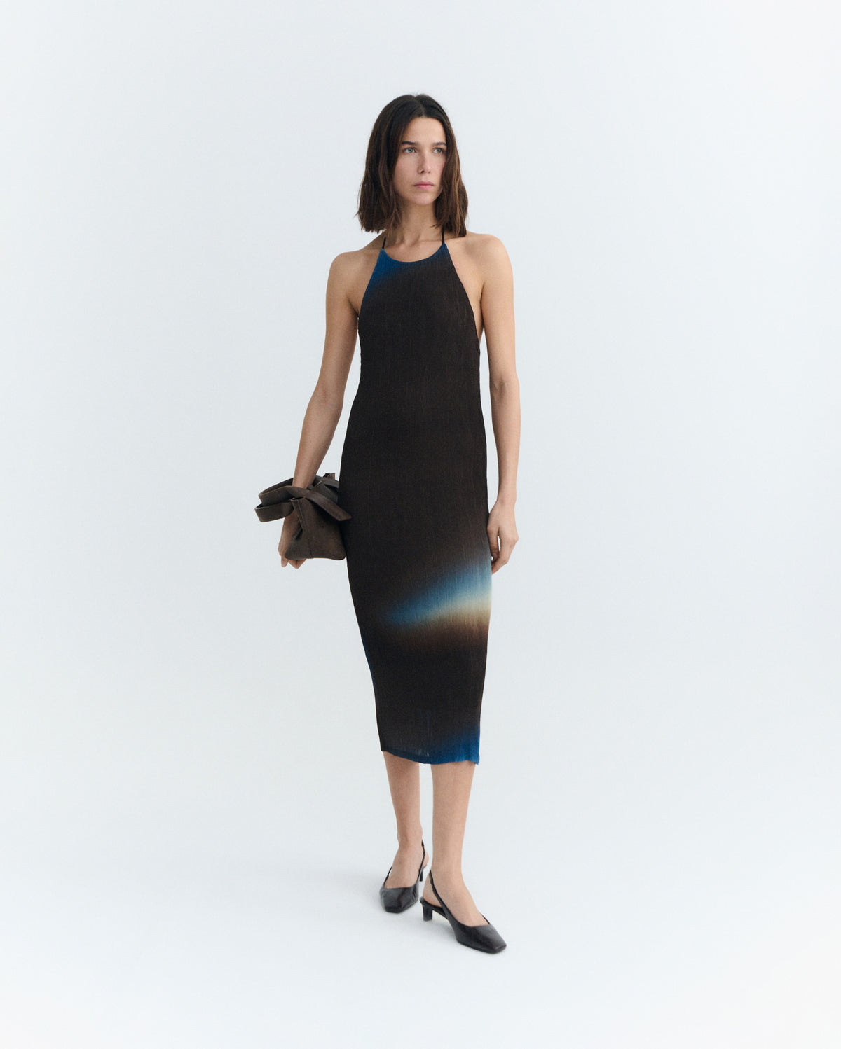 Vestido midi plisado marrón glass Miriam sostenible - 1