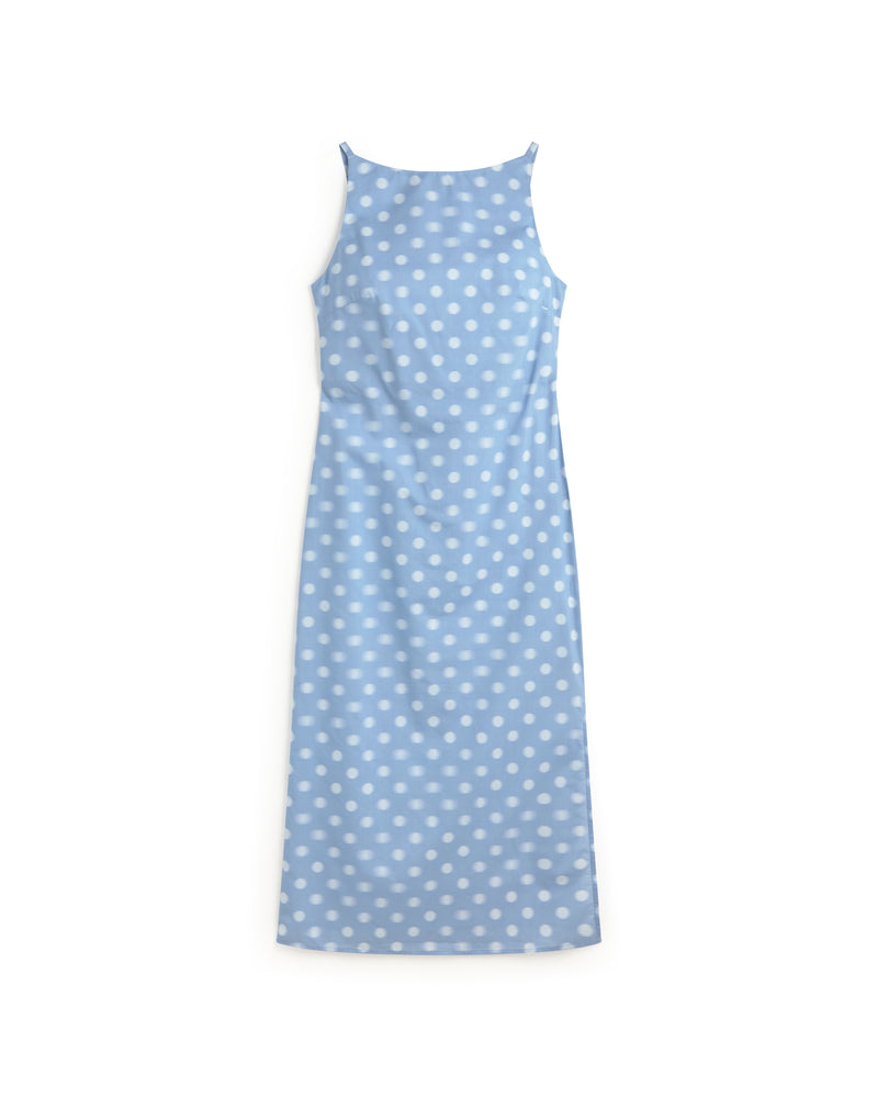 Vestido largo lunares azul Sunniva sostenible silueta - 1