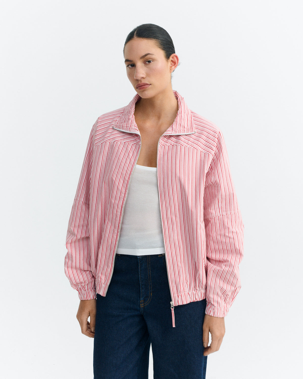 Chaqueta bomber rayas rosa y roja Monica sostenible - 2