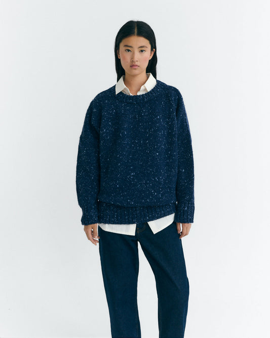 Jersey oversize lana merino azul Liza sostenible - 1