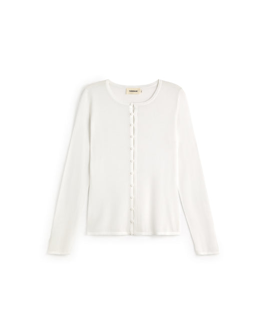 Cardigan punto crudo transparente Manon sostenible silueta - 1