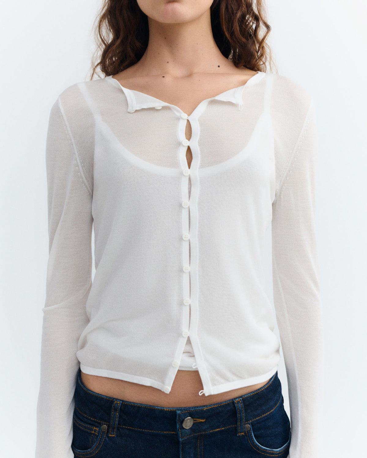 Cardigan punto crudo transparente Manon sostenible - 3