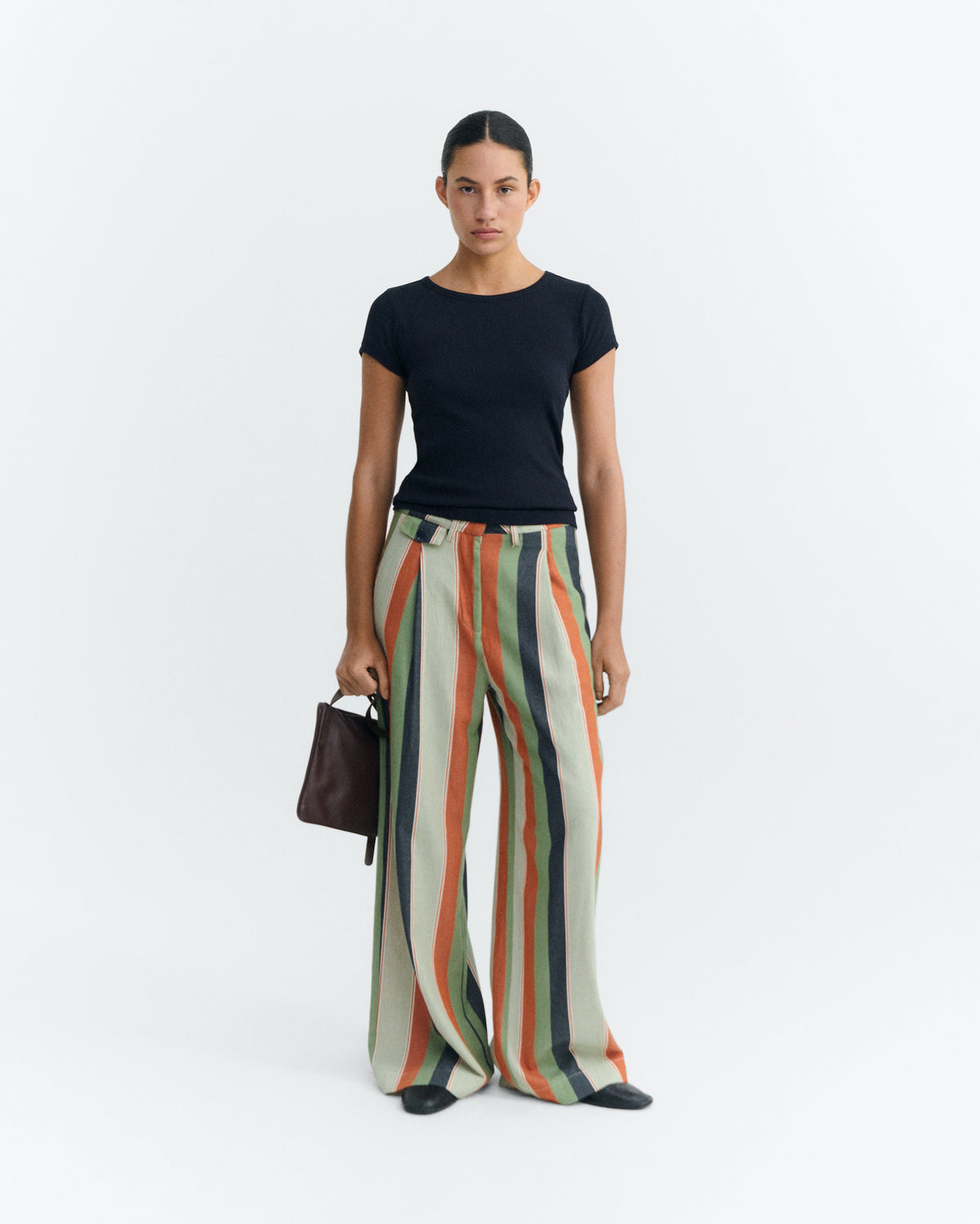 Pantalón wide leg tiro bajo rayas multicolor Pat sostenible - 1