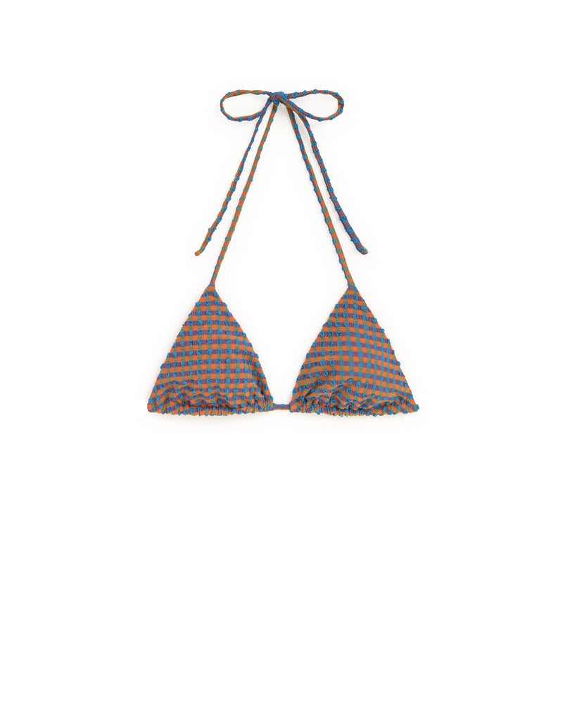 Top bikini ajustable seersucker naranja y azul Calabria sostenible silueta - 1