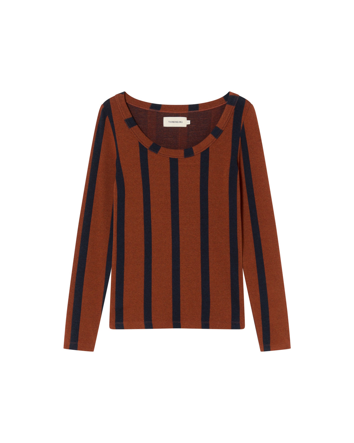 Top marrón lana rayas navy Casilda sostenible - silueta 1