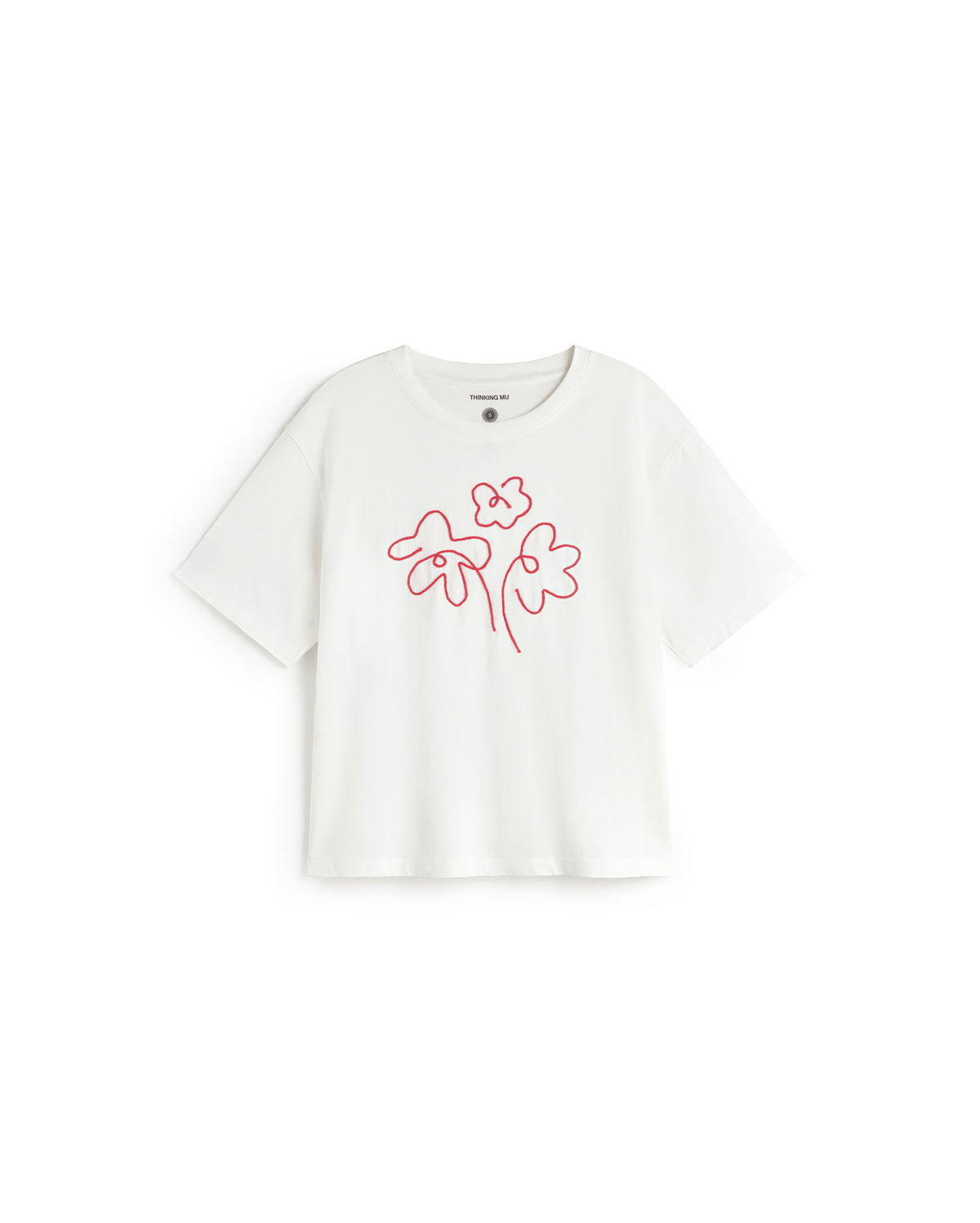 Camiseta blanca bordada a mano flower Lucia sostenible silueta - 1