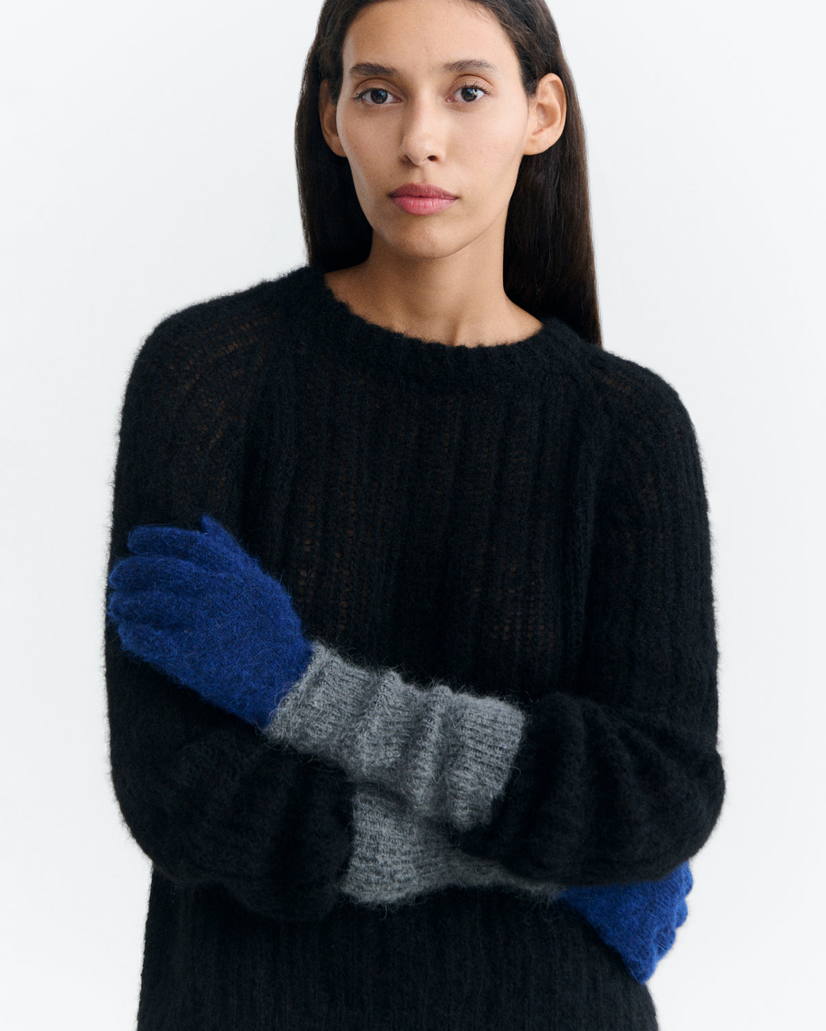 Guantes lana alpaca gris y navy sostenible - 1