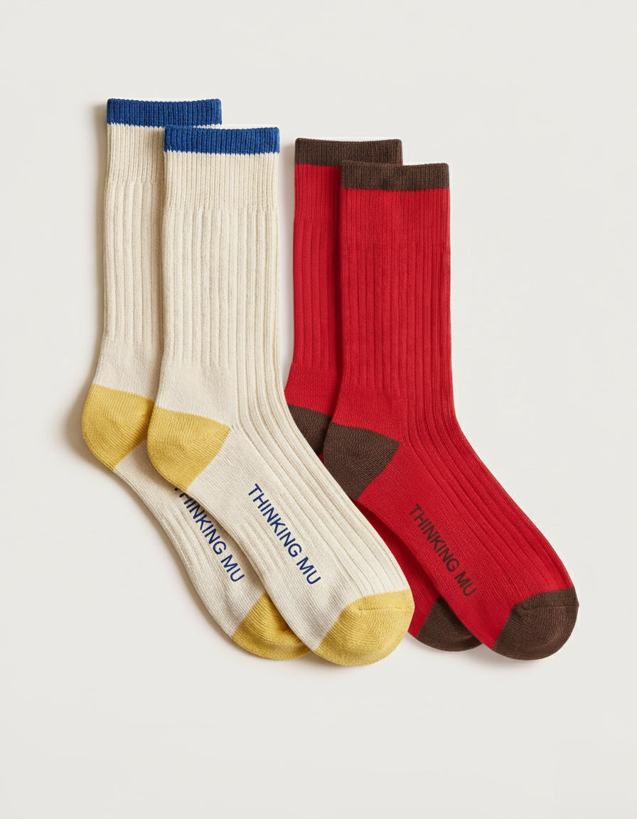 Pack calcetines sostenibles crudo y rojo - 1